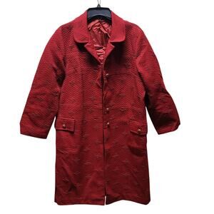 Vintage Roberta Lee LargeXL Burgundy Coat Polyester Textured Button Long Sleeve